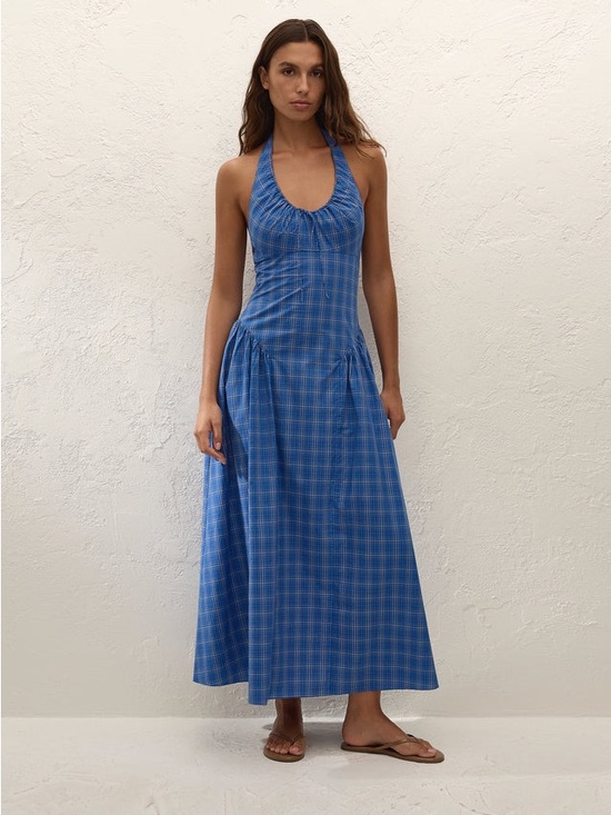 Faithfull the Brand Dresses & Skirts - Faithfull the Brand Blue Plaid Halter Maxi Dress